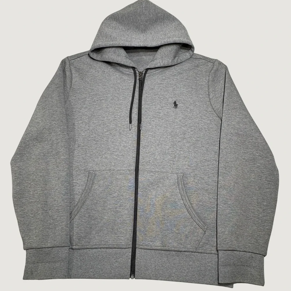 Polo Ralph Lauren Full Zip Hoodie Mens M Gray Double Knit Pony Logo Sweatshirt